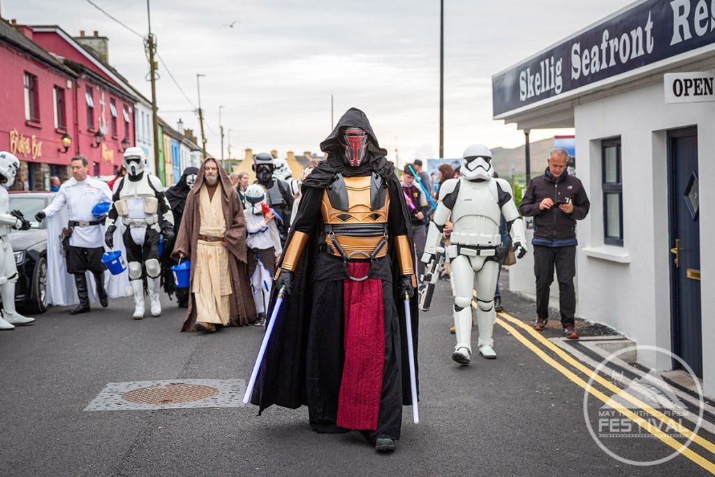 A storm trooper with two lightsabers